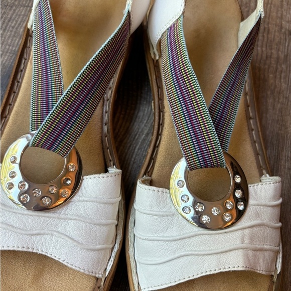 Rieker Spring Step Karmel Leather White Women's Wedge Sandals Size 40 - Picture 3 of 11